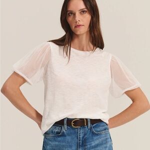 VELVET (XL) by Graham & Spencer Justine Tee Cream Soft Tulle Puff Sleeves NWT